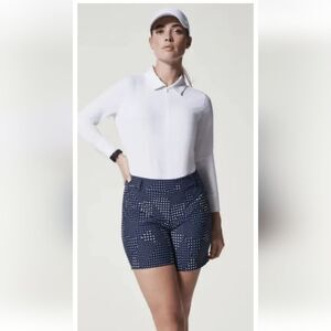 Spanx Women's Sunshine Short 6" Navy and White Polka-dots UPF 50+ Size M